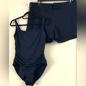 La Blanca One Piece Swimsuit + Board Swim Shorts 14/XL Black Vacation Swim